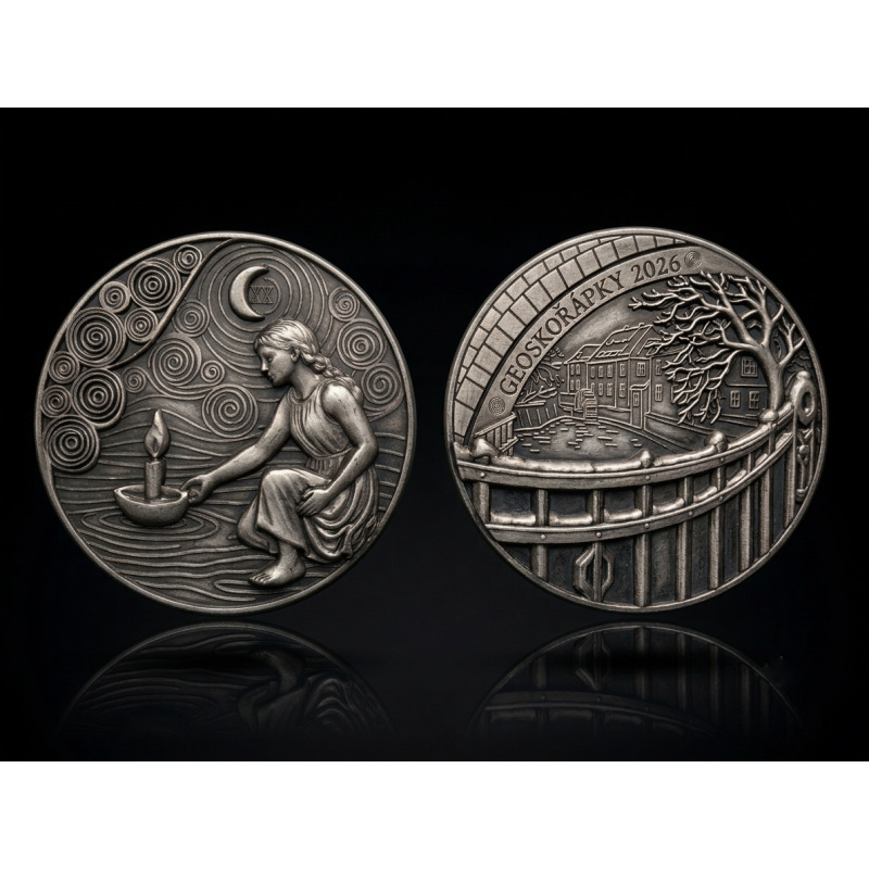 Geocoin patinované stříbro
